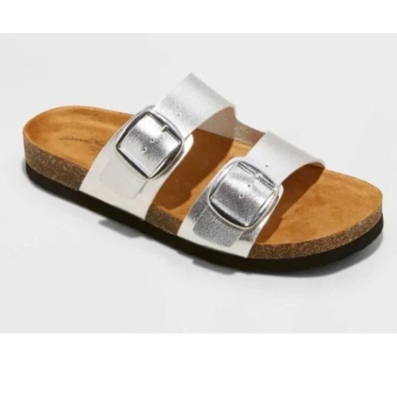 Women's Devin Two Band Footbed Sandals - Universal Thread, Silver - Picture 1 of 6